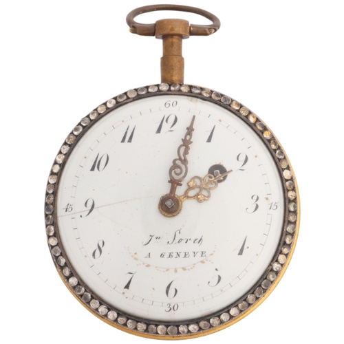 1047 - An 18th century Swiss gilt-metal paste and enamel open-face key-wind verge pocket watch, by Jean Rob... 