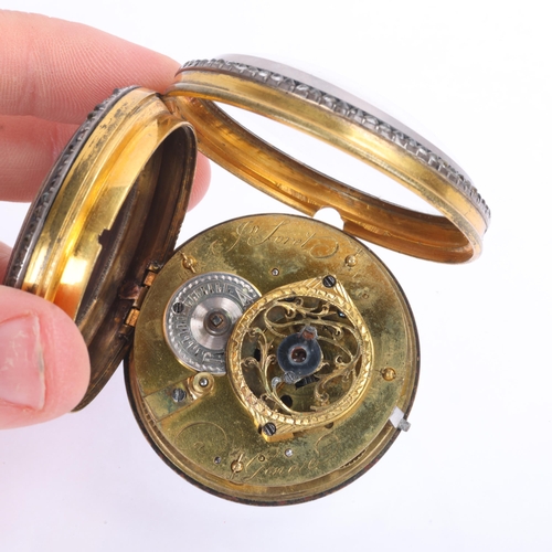 1047 - An 18th century Swiss gilt-metal paste and enamel open-face key-wind verge pocket watch, by Jean Rob... 