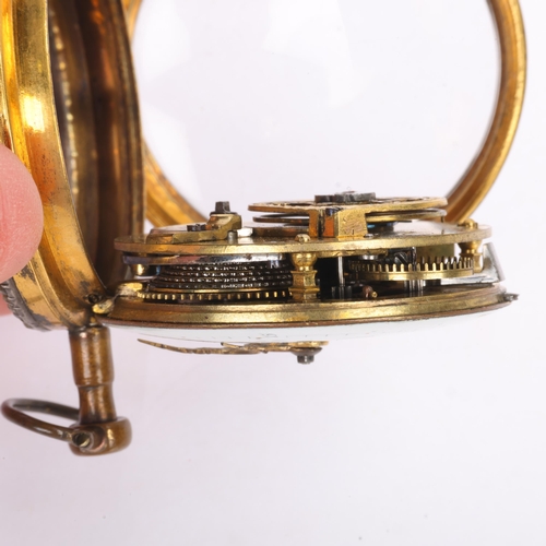 1047 - An 18th century Swiss gilt-metal paste and enamel open-face key-wind verge pocket watch, by Jean Rob... 