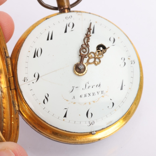 1047 - An 18th century Swiss gilt-metal paste and enamel open-face key-wind verge pocket watch, by Jean Rob... 