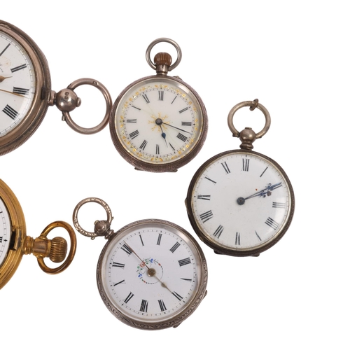 1059 - 5 pockets watches, comprising 4 x silver-cased, and 1 x brass-cased, 4 in working order (only fob wa... 