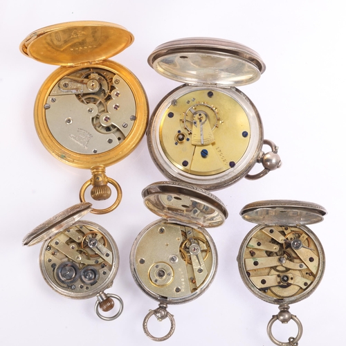 1059 - 5 pockets watches, comprising 4 x silver-cased, and 1 x brass-cased, 4 in working order (only fob wa... 