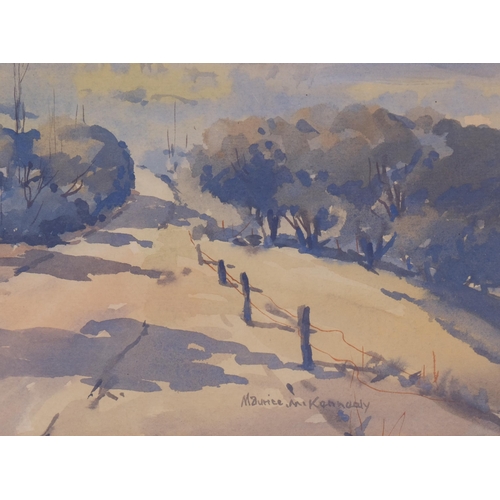 105 - Maurice McKennedy (Australian, active 1950 - 1980), watercolour, rural landscape, 17cm x 37cm, frame... 