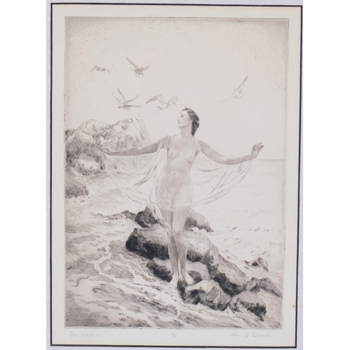 88 - John Eland (1872 - 1933), Sea Maiden, etching, signed in pencil, no. 6/75, plate 27cm x 19cm, framed