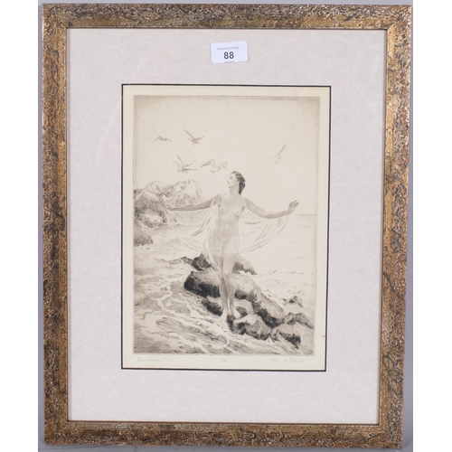 88 - John Eland (1872 - 1933), Sea Maiden, etching, signed in pencil, no. 6/75, plate 27cm x 19cm, framed