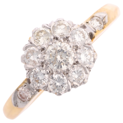 1324 - An 18ct gold diamond cluster ring, set with modern round brilliant-cut diamonds, total diamond conte... 