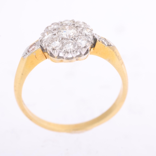 1324 - An 18ct gold diamond cluster ring, set with modern round brilliant-cut diamonds, total diamond conte... 