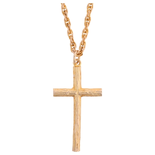 1325 - A 9ct gold cross pendant necklace, maker AJH, Birmingham 1994, textured decoration on 9ct Prince of ... 