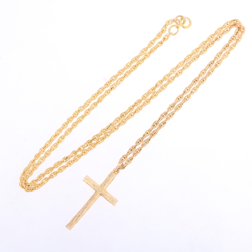 1325 - A 9ct gold cross pendant necklace, maker AJH, Birmingham 1994, textured decoration on 9ct Prince of ... 