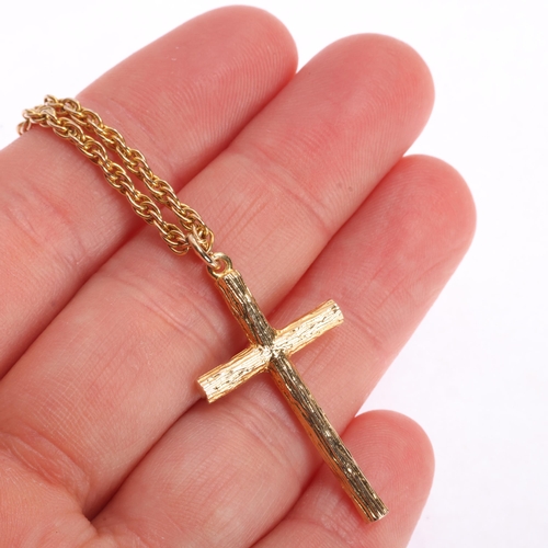 1325 - A 9ct gold cross pendant necklace, maker AJH, Birmingham 1994, textured decoration on 9ct Prince of ... 