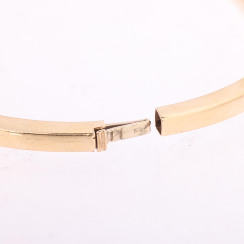 1328 - A 9ct gold hinged bangle, plain faceted form, band width 4mm, internal circumference 17.5cm, 9.3g