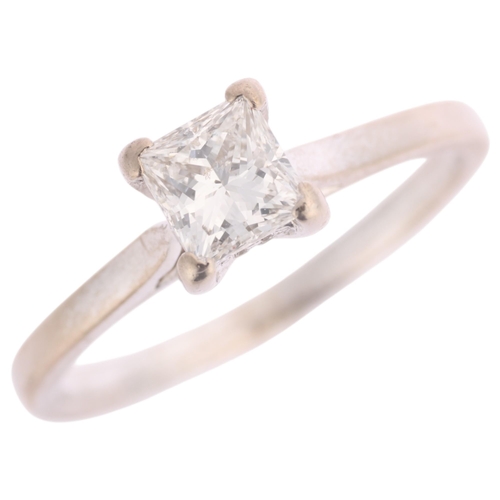 1331 - A GIA certified 18ct white gold 0.53ct single stone diamond ring, corner claw set with Princess-cut ... 
