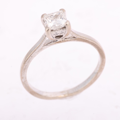 1331 - A GIA certified 18ct white gold 0.53ct single stone diamond ring, corner claw set with Princess-cut ... 
