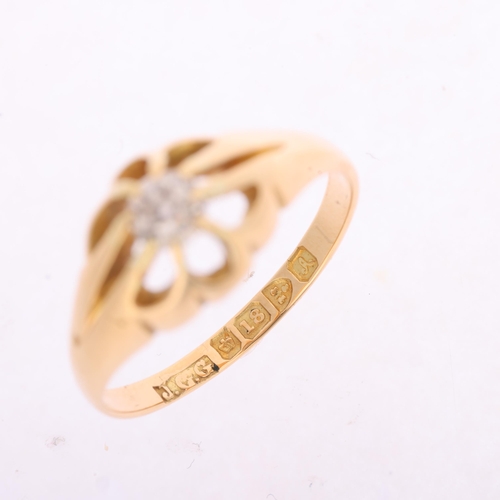 1355 - An Antique 18ct gold 0.2ct single stone diamond gypsy ring, maker JGG, Chester 1901, set with old-cu... 
