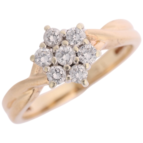 1375 - A 9ct gold diamond flowerhead cluster ring, set with modern round brilliant-cut diamonds, total diam... 