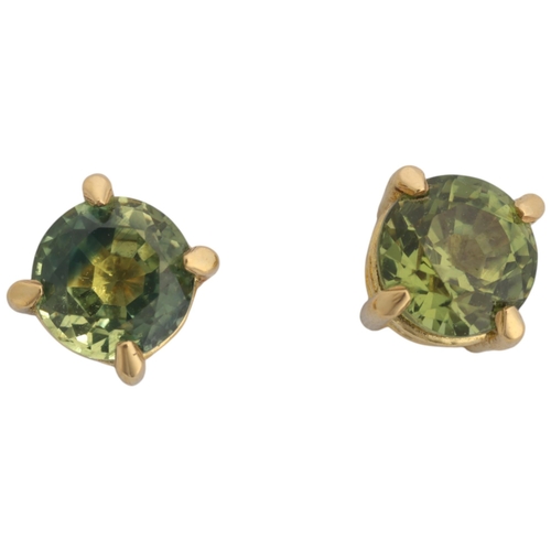 1378 - A pair of 9ct gold green topaz stud earrings, 4.5mm, 0.9g