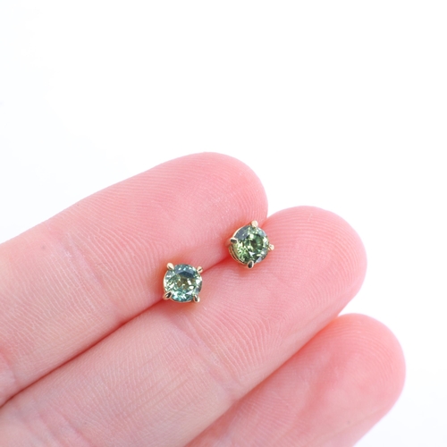 1378 - A pair of 9ct gold green topaz stud earrings, 4.5mm, 0.9g