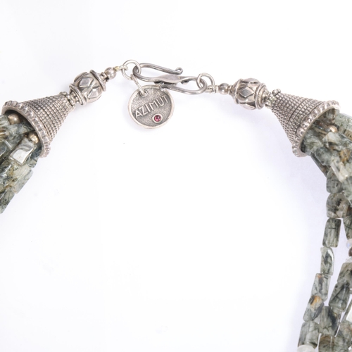 1562 - A large contemporary sterling silver banded agate rutile and rainbow moonstone multi-strand pendant ... 