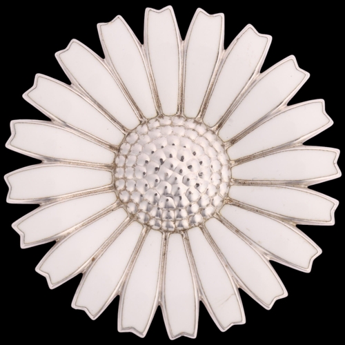 1564 - GEORG JENSEN - a Danish modernist sterling silver white enamel daisy brooch, 43.1mm, 17g