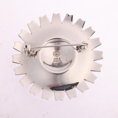 1564 - GEORG JENSEN - a Danish modernist sterling silver white enamel daisy brooch, 43.1mm, 17g