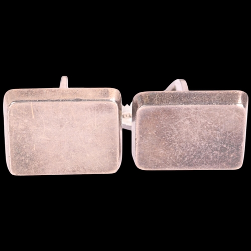 1565 - GEORG JENSEN - a pair of Danish modernist sterling silver geometric panel cufflinks, plain rectangul... 