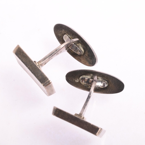 1565 - GEORG JENSEN - a pair of Danish modernist sterling silver geometric panel cufflinks, plain rectangul... 