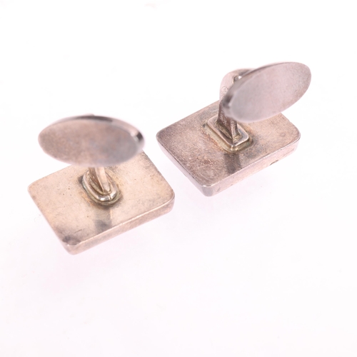 1565 - GEORG JENSEN - a pair of Danish modernist sterling silver geometric panel cufflinks, plain rectangul... 