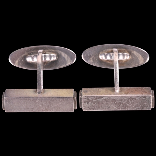 1566 - GEORG JENSEN - a pair of Art Deco style Danish modernist sterling silver geometric cufflinks, design... 