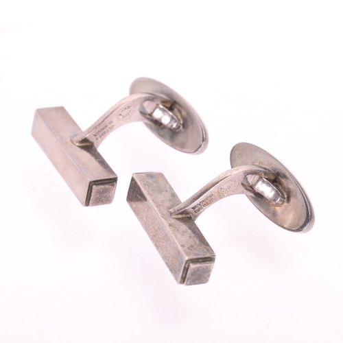 1566 - GEORG JENSEN - a pair of Art Deco style Danish modernist sterling silver geometric cufflinks, design... 
