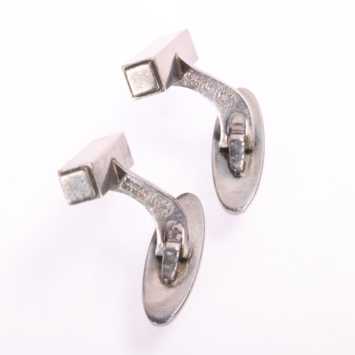 1566 - GEORG JENSEN - a pair of Art Deco style Danish modernist sterling silver geometric cufflinks, design... 