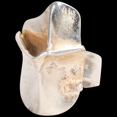 1567 - BJORN WECKSTROM for LAPPONIA - a large Finnish brutalist sterling silver 'Space Silver' Series abstr... 