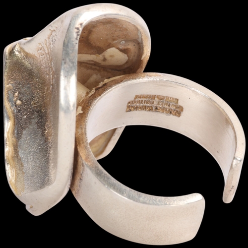 1567 - BJORN WECKSTROM for LAPPONIA - a large Finnish brutalist sterling silver 'Space Silver' Series abstr... 