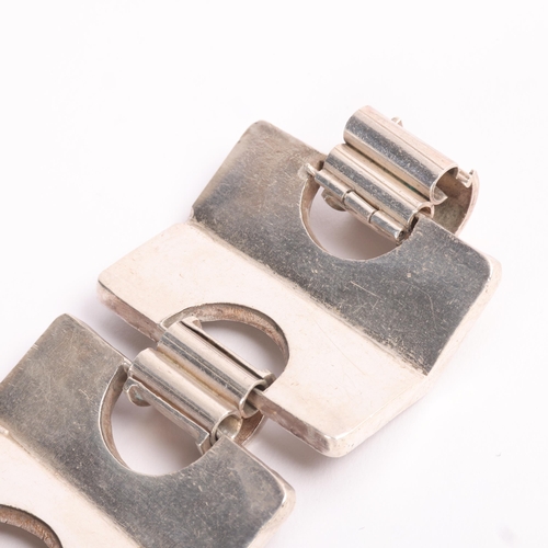 1573 - A heavy Continental brutalist sterling silver abstract panel bracelet, unsigned, band width 41mm, 18... 