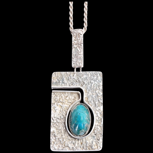 1574 - A large Continental brutalist sterling silver Eilat stone abstract pendant necklace, unsigned, on Da... 