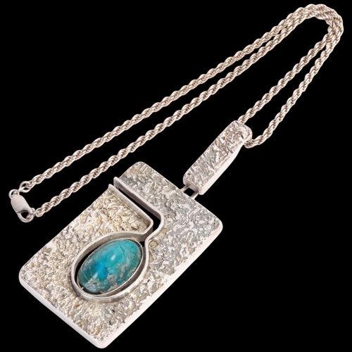 1574 - A large Continental brutalist sterling silver Eilat stone abstract pendant necklace, unsigned, on Da... 