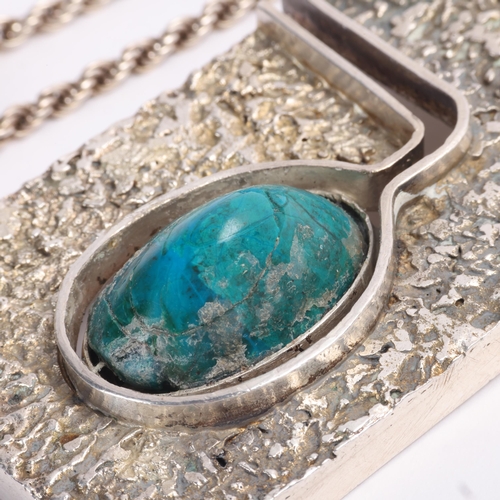 1574 - A large Continental brutalist sterling silver Eilat stone abstract pendant necklace, unsigned, on Da... 