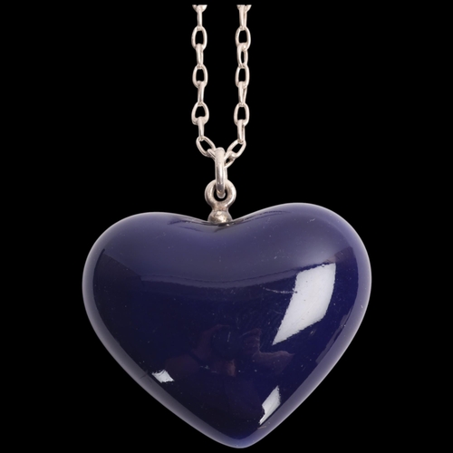 1576 - ROYAL COPENHAGEN PORCELAIN - a Danish modernist sterling silver mounted blue glaze porcelain heart p... 
