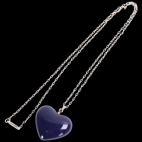 1576 - ROYAL COPENHAGEN PORCELAIN - a Danish modernist sterling silver mounted blue glaze porcelain heart p... 
