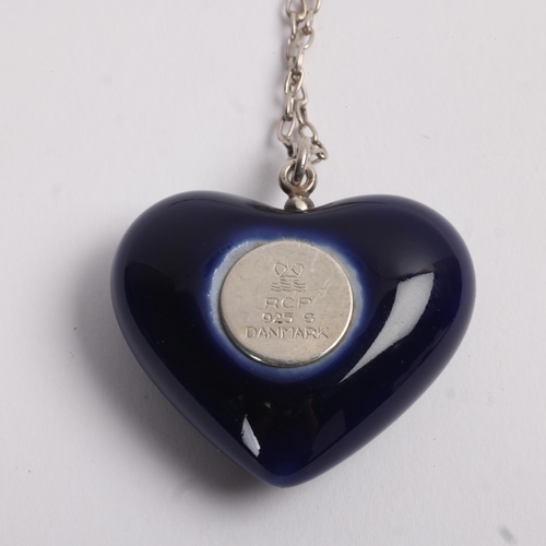 1576 - ROYAL COPENHAGEN PORCELAIN - a Danish modernist sterling silver mounted blue glaze porcelain heart p... 