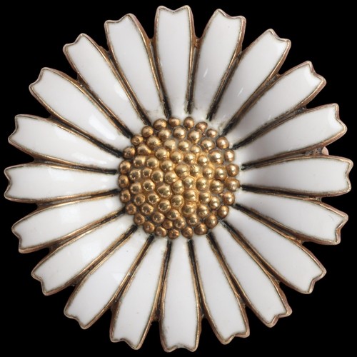 1578 - ANTON MICHELSEN -a Danish modernist sterling silver-gilt white enamel daisy pattern brooch, 32mm, 9.... 