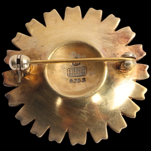 1578 - ANTON MICHELSEN -a Danish modernist sterling silver-gilt white enamel daisy pattern brooch, 32mm, 9.... 