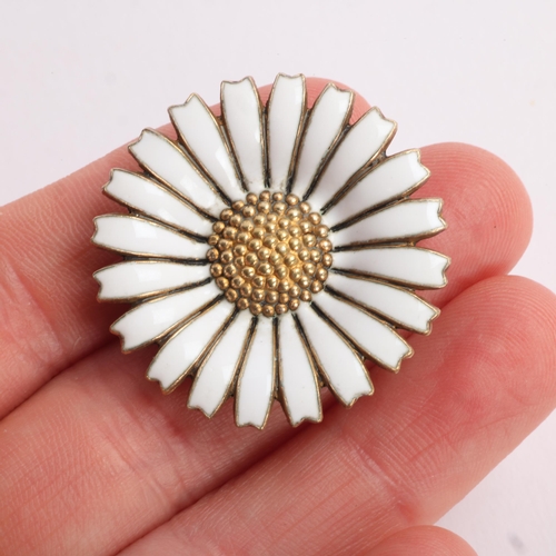 1578 - ANTON MICHELSEN -a Danish modernist sterling silver-gilt white enamel daisy pattern brooch, 32mm, 9.... 
