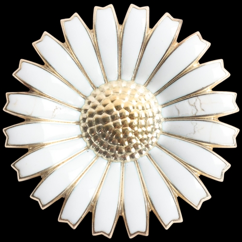 1581 - GEORG JENSEN - a Danish modernist sterling silver-gilt white enamel daisy brooch/pendant, 43.5mm, 20... 