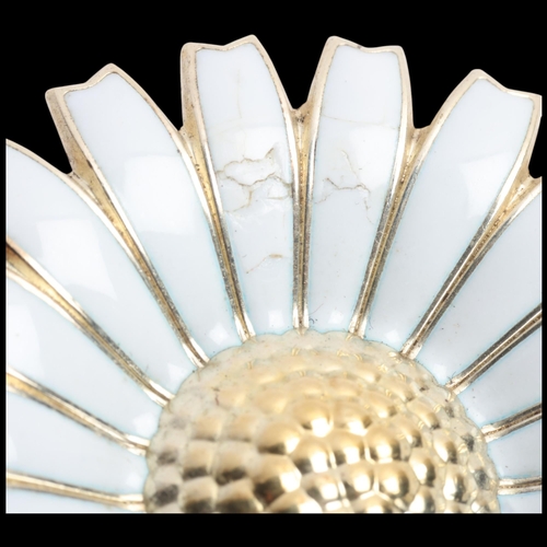 1581 - GEORG JENSEN - a Danish modernist sterling silver-gilt white enamel daisy brooch/pendant, 43.5mm, 20... 