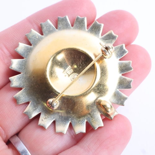 1581 - GEORG JENSEN - a Danish modernist sterling silver-gilt white enamel daisy brooch/pendant, 43.5mm, 20... 