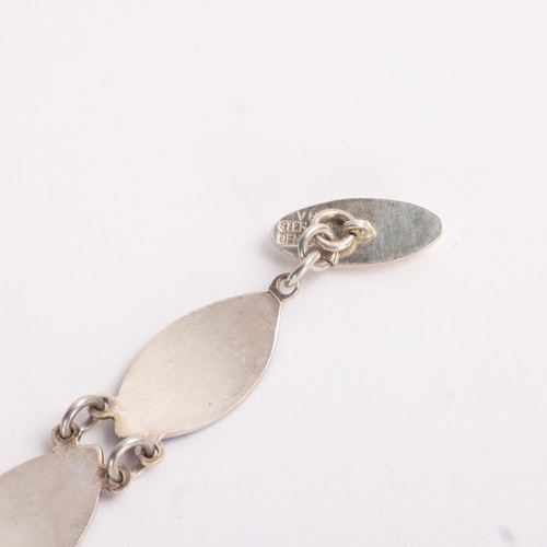1582 - VOLMER BAHNER - an Art Deco style Danish sterling silver blue enamel marquise panel bracelet, band w... 