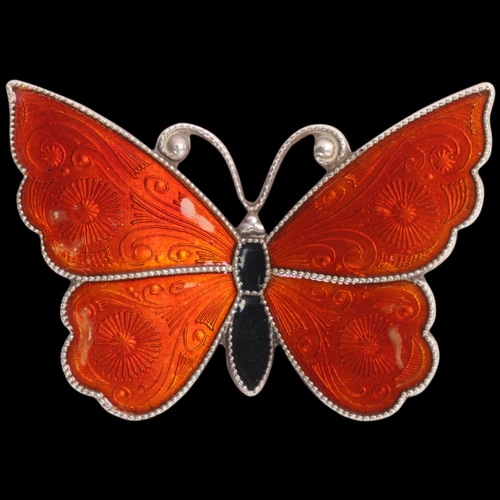 1587 - MEKA - a Danish modernist sterling silver enamel butterfly brooch, 33.4mm, 5.7g