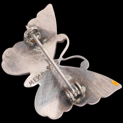 1587 - MEKA - a Danish modernist sterling silver enamel butterfly brooch, 33.4mm, 5.7g