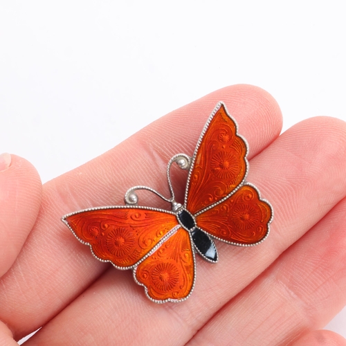 1587 - MEKA - a Danish modernist sterling silver enamel butterfly brooch, 33.4mm, 5.7g