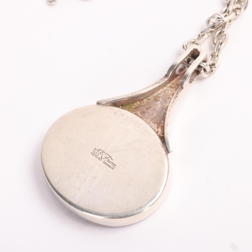 1589 - NIELS ERIK FROM - a Danish modernist sterling silver carnelian pendant necklace, plain oval form, on... 